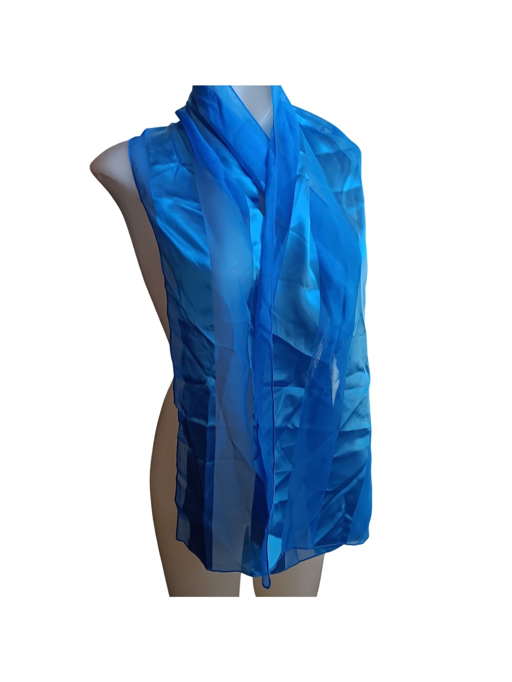 13x60 Vintage Blue Striped Sheer Polyester Scarf Lightweight Long Wrap Korea